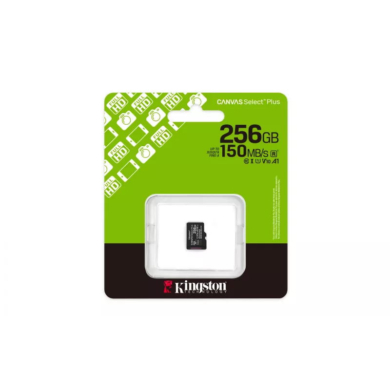Kingston Technology 256GB micSDXC Canvas Select Plus Gen3 150R A1 embalagem individual sem ADP