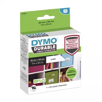 Etiquetas DYMO Authentic LabelWriter de longa duração | 25 mm x 54 mm | Poly branco | 160 etiquetas autoadesivas | Alto desempenho | Para impressora de etiquetas LabelWriter