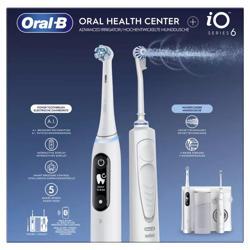 Oral-B iO6 escova de dentes elétrica com irrigador oral OxyJet, branco