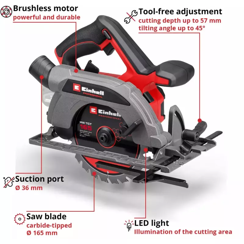 Serra circular manual com bateria EINHELL Professional TP-CS 18/165 Li BL, 18 V, Solo (sem bateria/carregador)