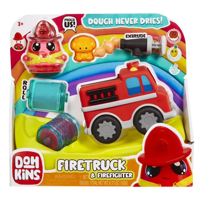 MGA Entertainment DohKins 123064-EUC camião de bombeiros e bombeiro, conjunto de brincar com massa de modelar, a partir dos 3 anos