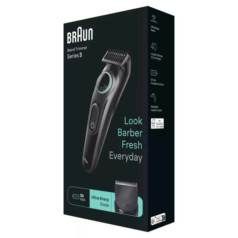 Braun BeardTrimmer 3 BT3411 bateria 40 2 cm preto, verde