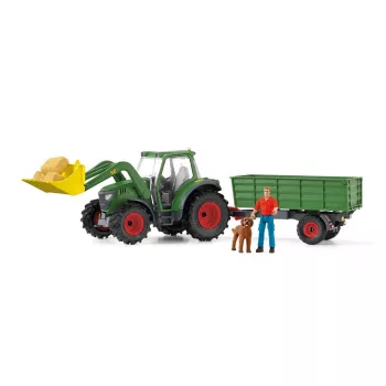 Trator com atrelado Schleich FARM WORLD 42608 preto verde vermelho amarelo