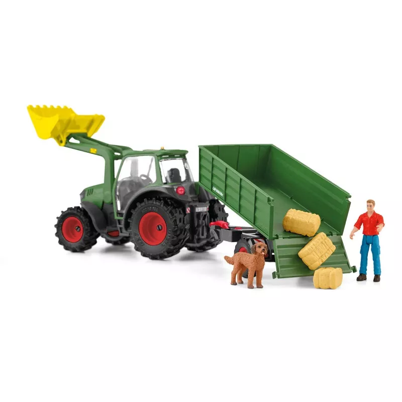 Trator com atrelado Schleich FARM WORLD 42608 preto verde vermelho amarelo