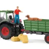 Trator com atrelado Schleich FARM WORLD 42608 preto verde vermelho amarelo