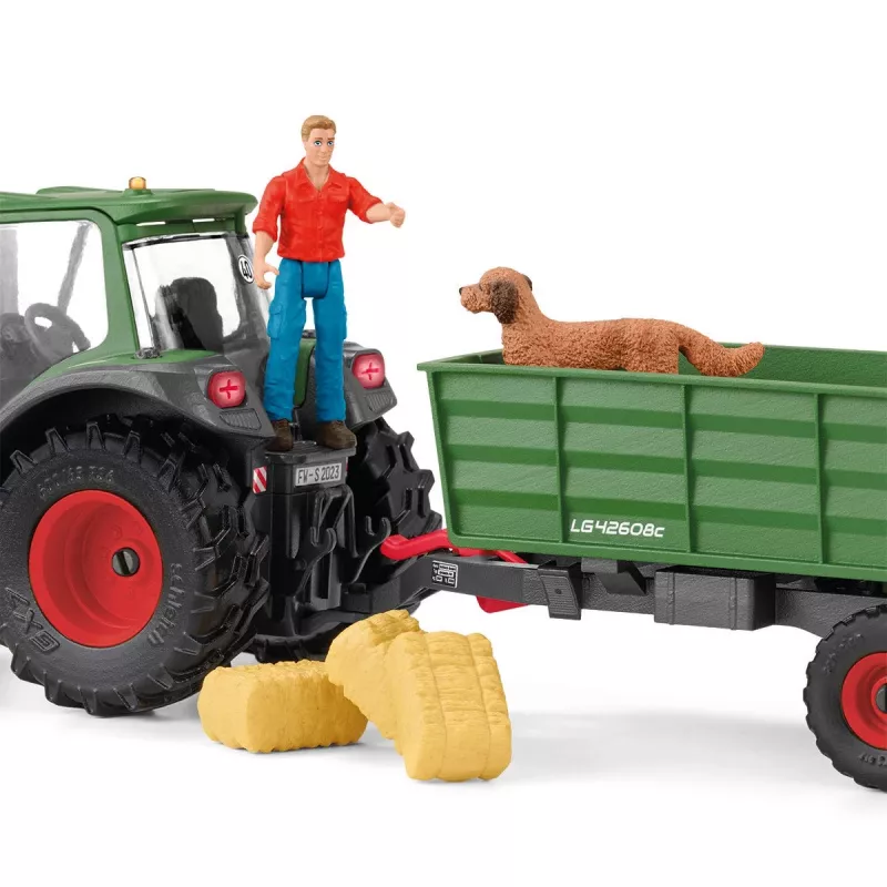 Trator com atrelado Schleich FARM WORLD 42608 preto verde vermelho amarelo