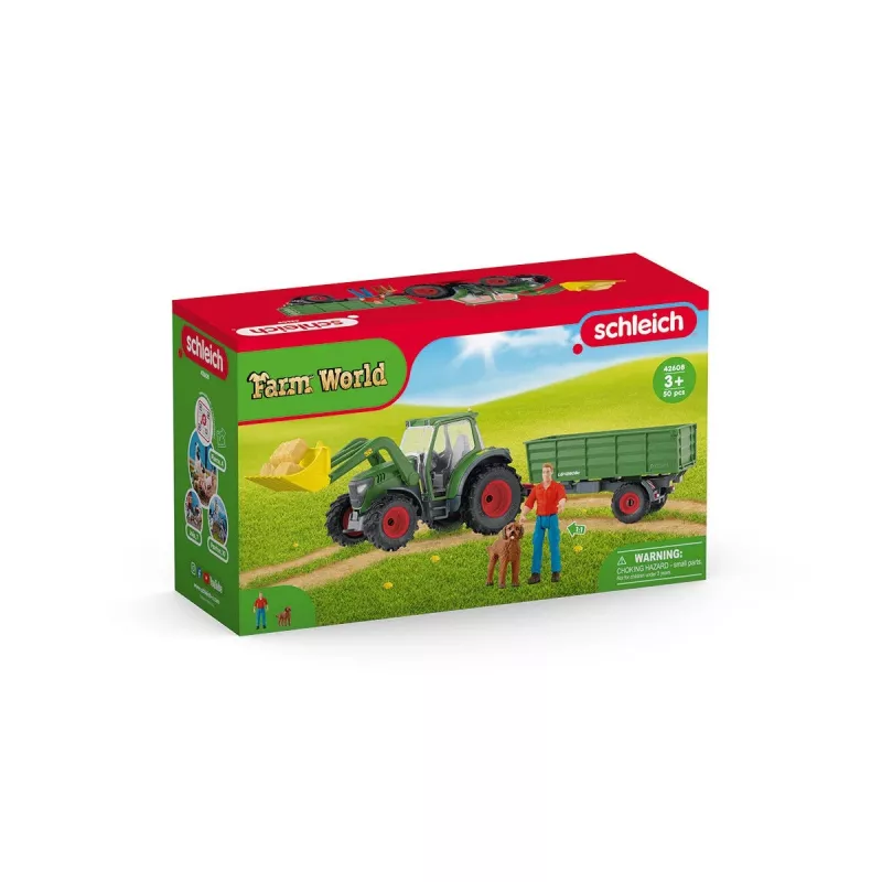 Trator com atrelado Schleich FARM WORLD 42608 preto verde vermelho amarelo