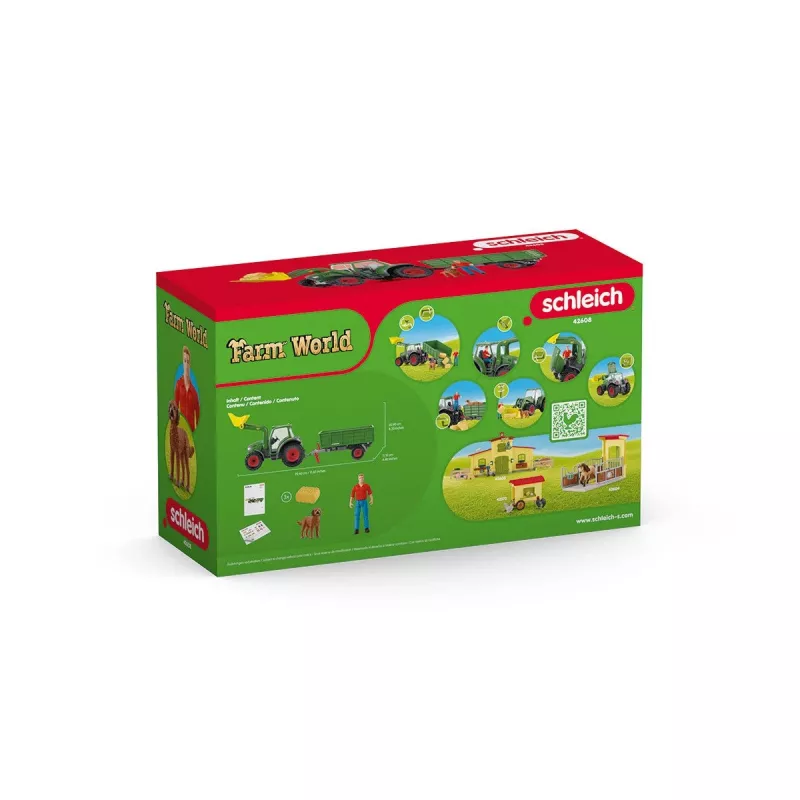 Trator com atrelado Schleich FARM WORLD 42608 preto verde vermelho amarelo