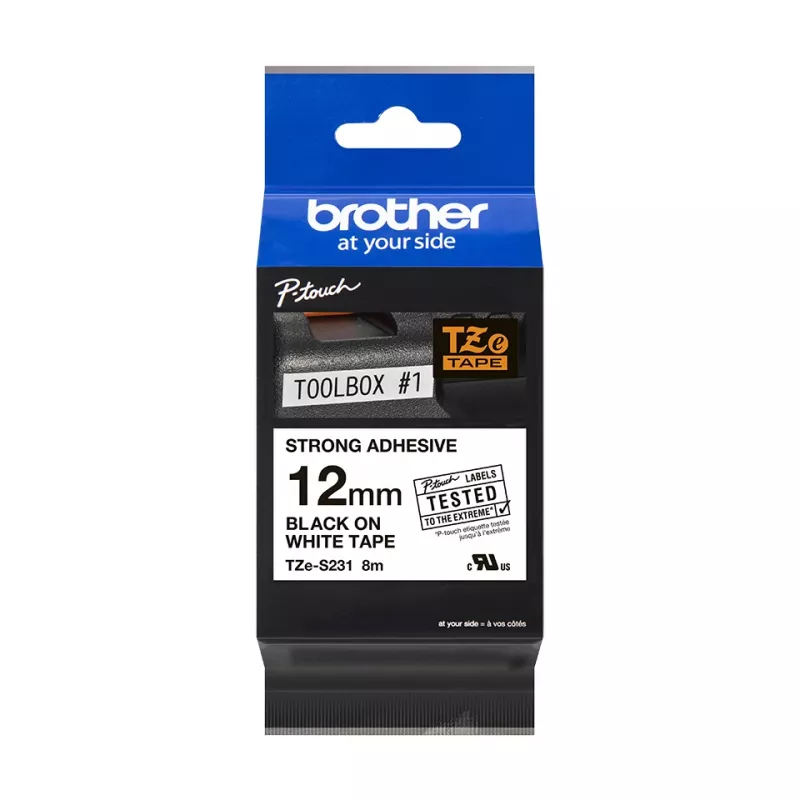 Fita de etiquetar Brother TZe-S231 12mm preto sobre branco