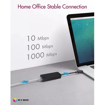 ICY BOX USB 3.0 Type-A para porta Ethernet RJ-45, com fios, USB, Ethernet, 1000 Mbit/s, preto