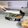 Grelhador de contacto CECOTEC Rock'nGrill 2000 — 2000 W, retangular, preto/aço inoxidável, termostato ajustável, 340×330×130 mm