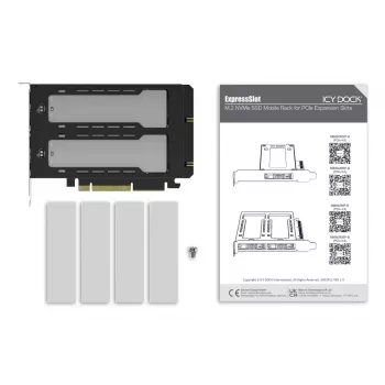 Placa de interface Icy Dock ExpressSlot Elite MB842MP-B — adaptador PCIe hot-swap para baías de 2,5 polegadas, preto/prateado