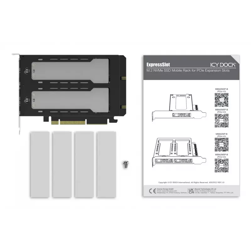 Icy Dock ExpressSlot Elite MB842M5P-B adaptador com 2 baías amovíveis para SSD M.2 NVMe, PCIe 5.0 x8