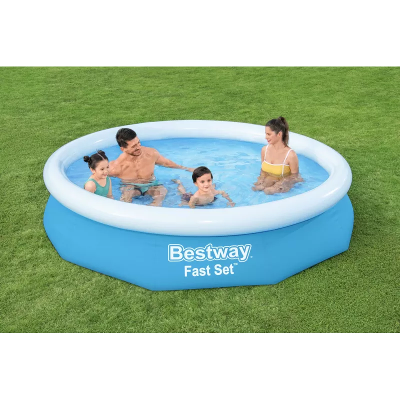 Conjunto de piscina insuflável redonda Bestway Fast Set 3,05 m x 66 cm, 3200 L, piscina insuflável, criança e adulto, azul, branco, 9,26 kg