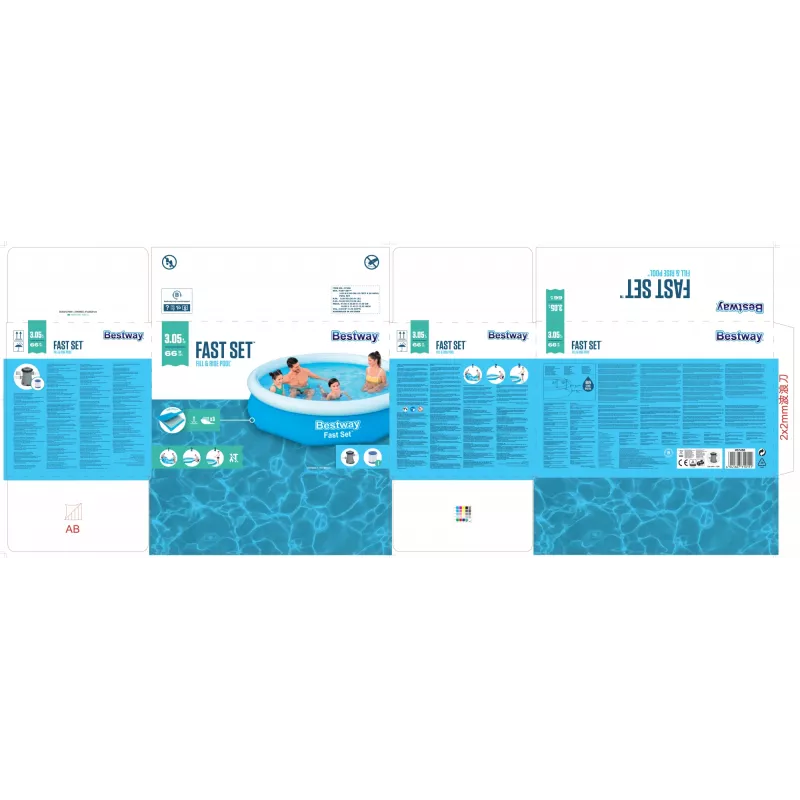 Conjunto de piscina insuflável redonda Bestway Fast Set 3,05 m x 66 cm, 3200 L, piscina insuflável, criança e adulto, azul, branco, 9,26 kg