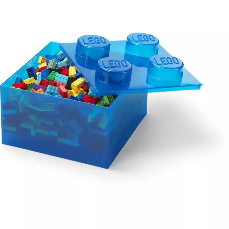 Caixa de arrumação Room Copenhagen LEGO Storage Brick 4 Top Lid Glitter — azul/transparente