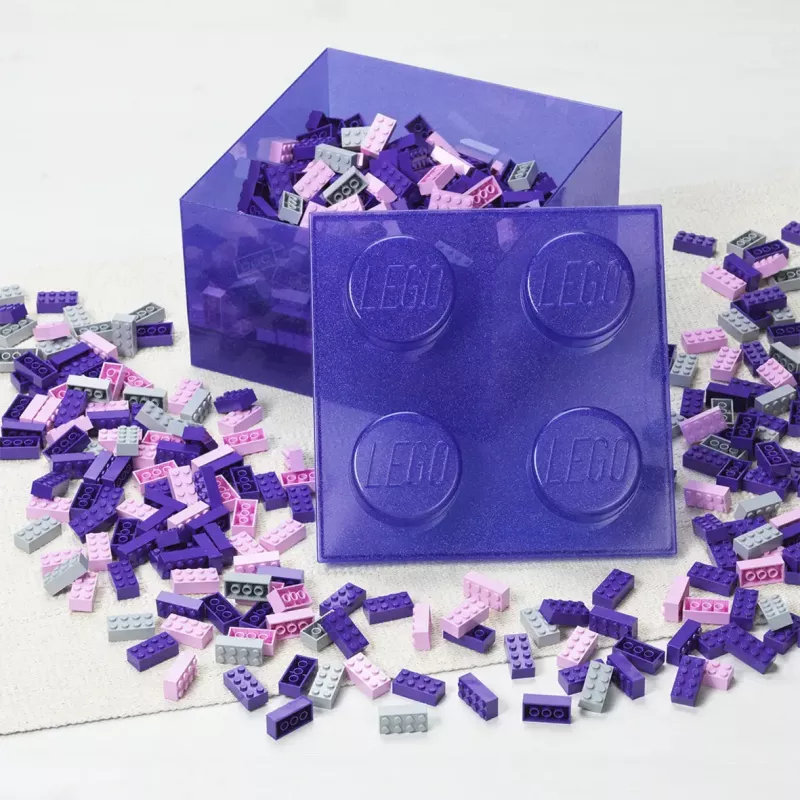 Caixa de arrumação Room Copenhagen LEGO Storage Brick 4 Top Lid Glitter — lilás/transparente