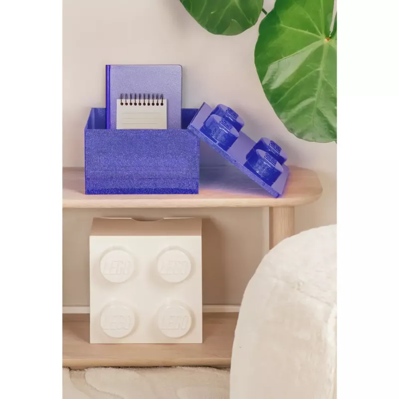 Caixa de arrumação Room Copenhagen LEGO Storage Brick 4 Top Lid Glitter — lilás/transparente