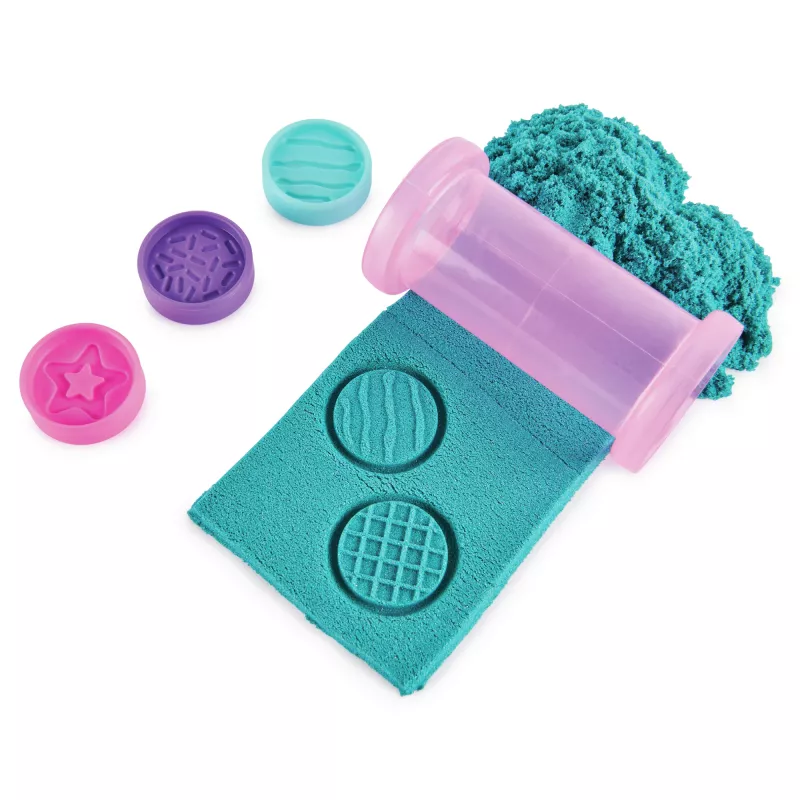 Kinetic Sand Shimmer, conjunto de brincar padaria de unicórnio, 16 oz (turquesa cintilante e rosa néon), 8 ferramentas de unicórnio, brinquedo sensorial para crianças a partir dos 3 anos
