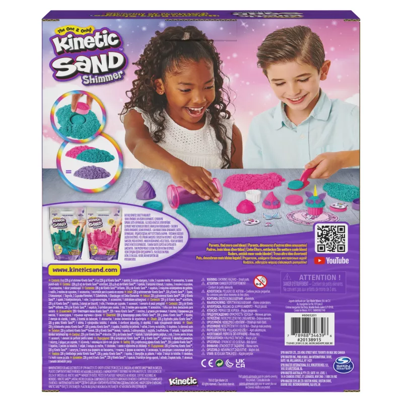 Kinetic Sand Shimmer, conjunto de brincar padaria de unicórnio, 16 oz (turquesa cintilante e rosa néon), 8 ferramentas de unicórnio, brinquedo sensorial para crianças a partir dos 3 anos