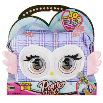 Purse Pets, Print Perfect Hoot Couture Owl, brinquedo interativo e mala de mão com mais de 30 sons e reações, brinquedo para raparigas a partir dos 5 anos