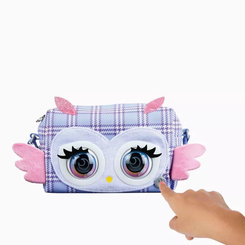 Purse Pets, Print Perfect Hoot Couture Owl, brinquedo interativo e mala de mão com mais de 30 sons e reações, brinquedo para raparigas a partir dos 5 anos