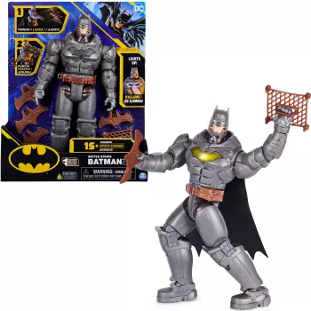 DC Comics, Battle Strike Batman figura de ação de 12 polegadas, 5 acessórios, mais de 20 sons, brinquedo de colecionador para rapazes e raparigas a partir dos 3 anos
