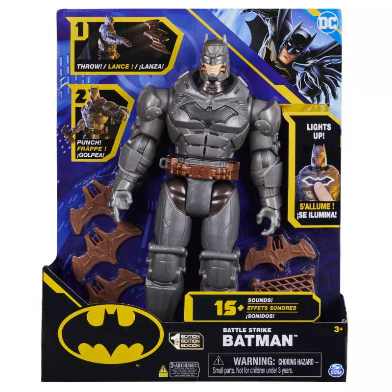 Spin Master Batman 30 cm Deluxe figura de ação com função de soco e lançamento, 5 acessórios, efeitos de luz e som, a partir dos 4 anos