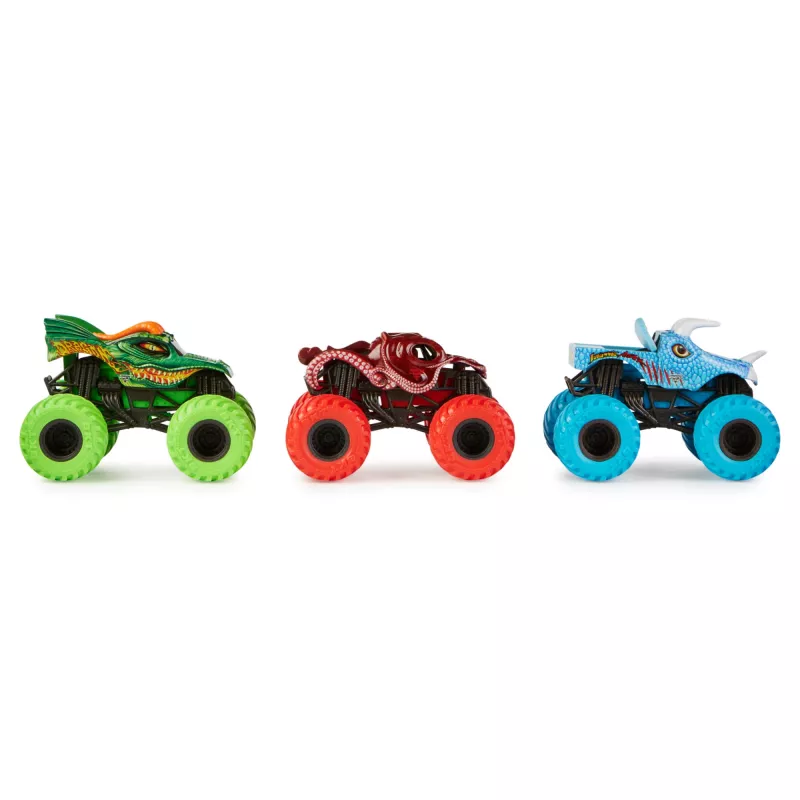 Monster Jam, conjunto Charged Beasts, oficial, Dragon, Octon8er, Jurassic Attack, monster trucks em metal fundido à escala 1:64, brinquedo para rapazes e raparigas a partir dos 3 anos