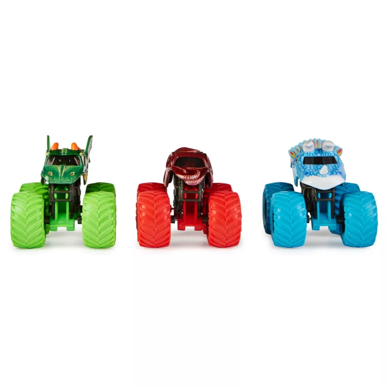 Monster Jam, conjunto Charged Beasts, oficial, Dragon, Octon8er, Jurassic Attack, monster trucks em metal fundido à escala 1:64, brinquedo para rapazes e raparigas a partir dos 3 anos