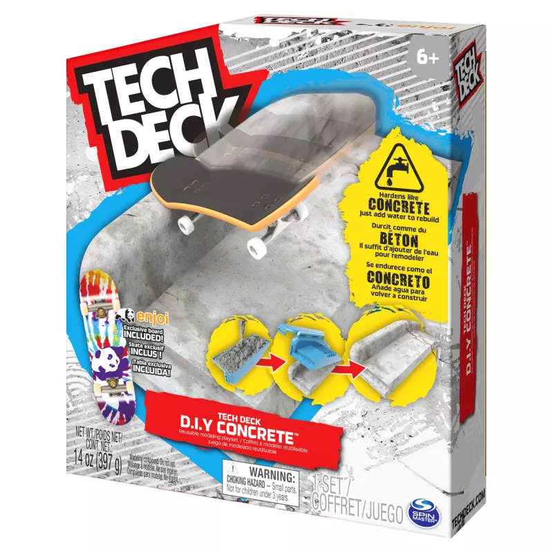 Tech Deck kit de modelagem de betão reutilizável DIY com fingerboard Enjoi exclusivo, rail, moldes, kit de skatepark, brinquedo para rapazes e raparigas a partir dos 6 anos