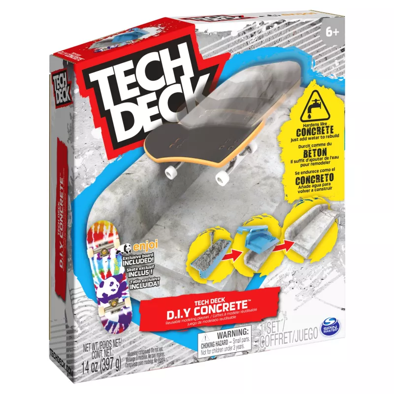 Tech Deck kit de modelagem de betão reutilizável DIY com fingerboard Enjoi exclusivo, rail, moldes, kit de skatepark, brinquedo para rapazes e raparigas a partir dos 6 anos