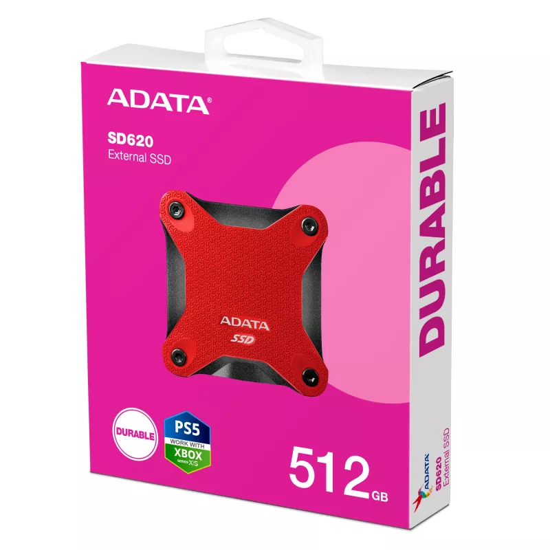 SSD externo ADATA SD620 512 GB, USB 3.2 Gen 2 Micro-USB B, vermelho, caixa de silicone