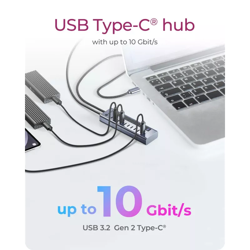 Hub USB icybox IB-HUB1450-C31 — 10 portas, USB 3.2