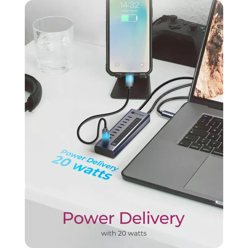 Hub USB icybox IB-HUB1450-C31 — 10 portas, USB 3.2