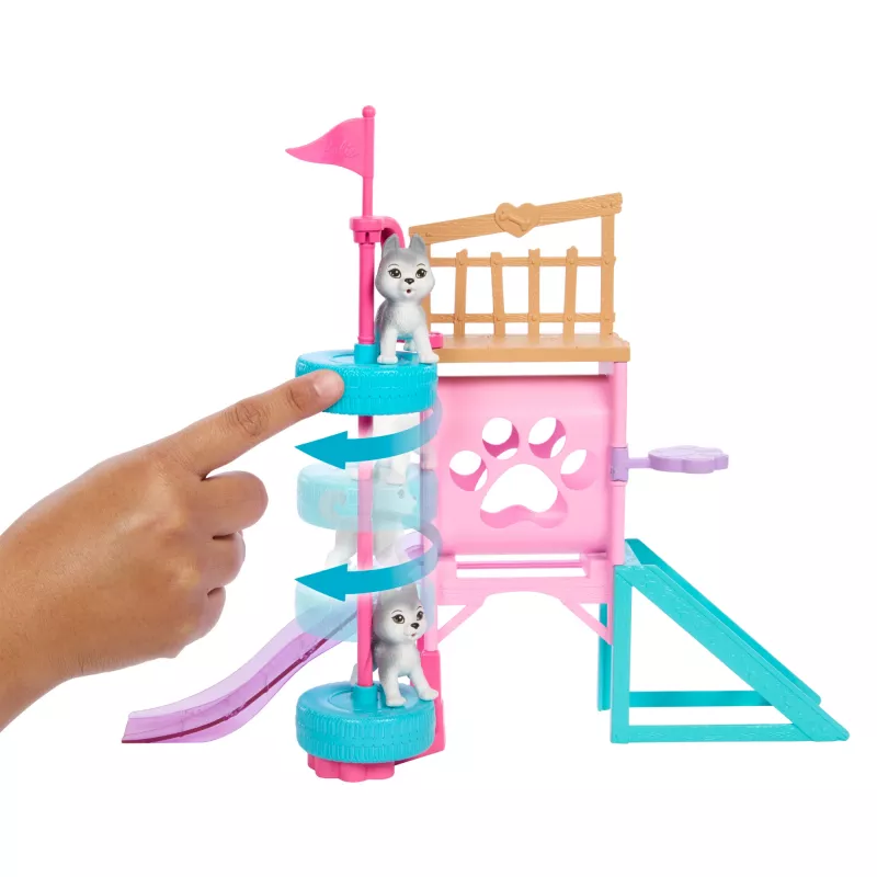 Barbie and Stacie to the Rescue conjunto de brincar parque para cachorros com boneca, 3 réplicas de cães e acessórios