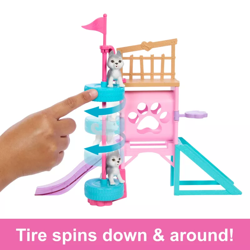 Barbie and Stacie to the Rescue conjunto de brincar parque para cachorros com boneca, 3 réplicas de cães e acessórios