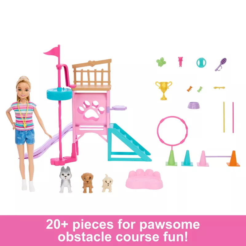 Barbie and Stacie to the Rescue conjunto de brincar parque para cachorros com boneca, 3 réplicas de cães e acessórios