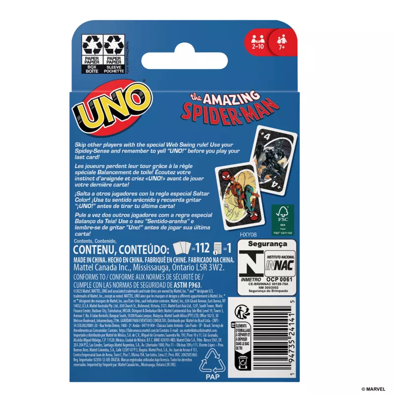 Jogo de cartas UNO The Amazing Spider-Man para crianças, adultos e noite em família inspirado na série de banda desenhada Marvel