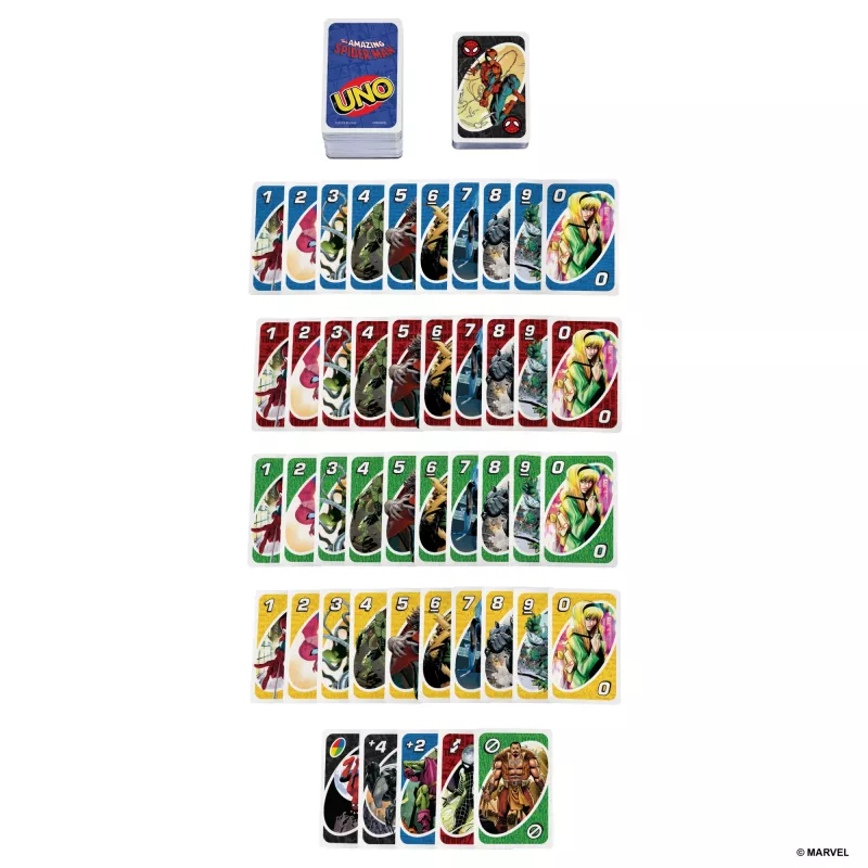Jogo de cartas UNO The Amazing Spider-Man para crianças, adultos e noite em família inspirado na série de banda desenhada Marvel