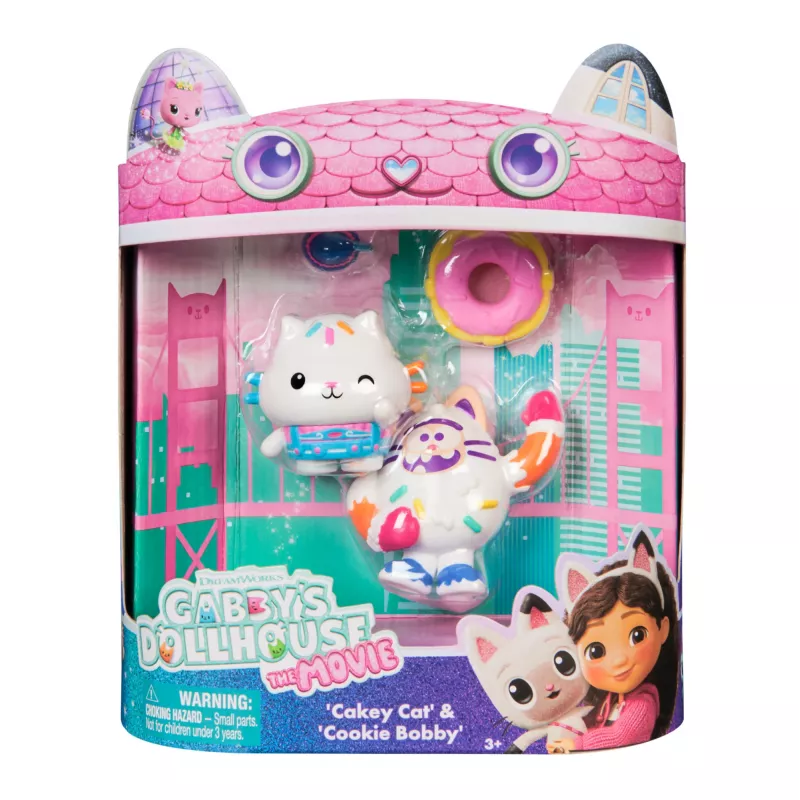 A Casa Mágica da Gabby: O Filme, Cakey Cat & Cookie Bobby, figuras de brincar com 2 acessórios, brinquedo para criança para meninas e meninos a partir dos 3 anos