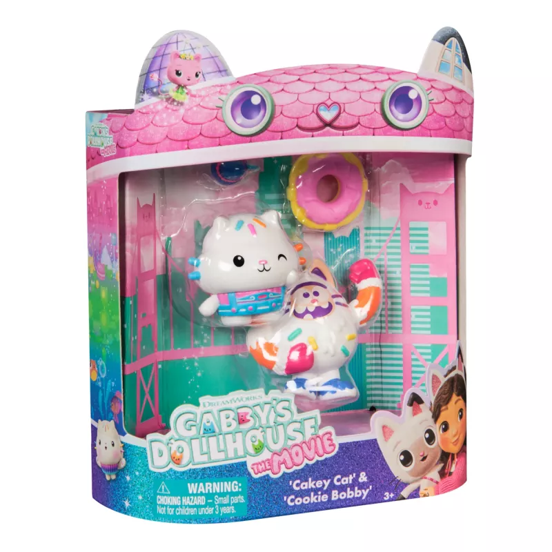A Casa Mágica da Gabby: O Filme, Cakey Cat & Cookie Bobby, figuras de brincar com 2 acessórios, brinquedo para criança para meninas e meninos a partir dos 3 anos