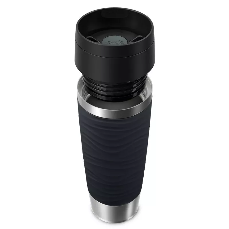 Caneca de viagem EMSA Travel Mug Waves Grande 500 ml preto, aço inoxidável