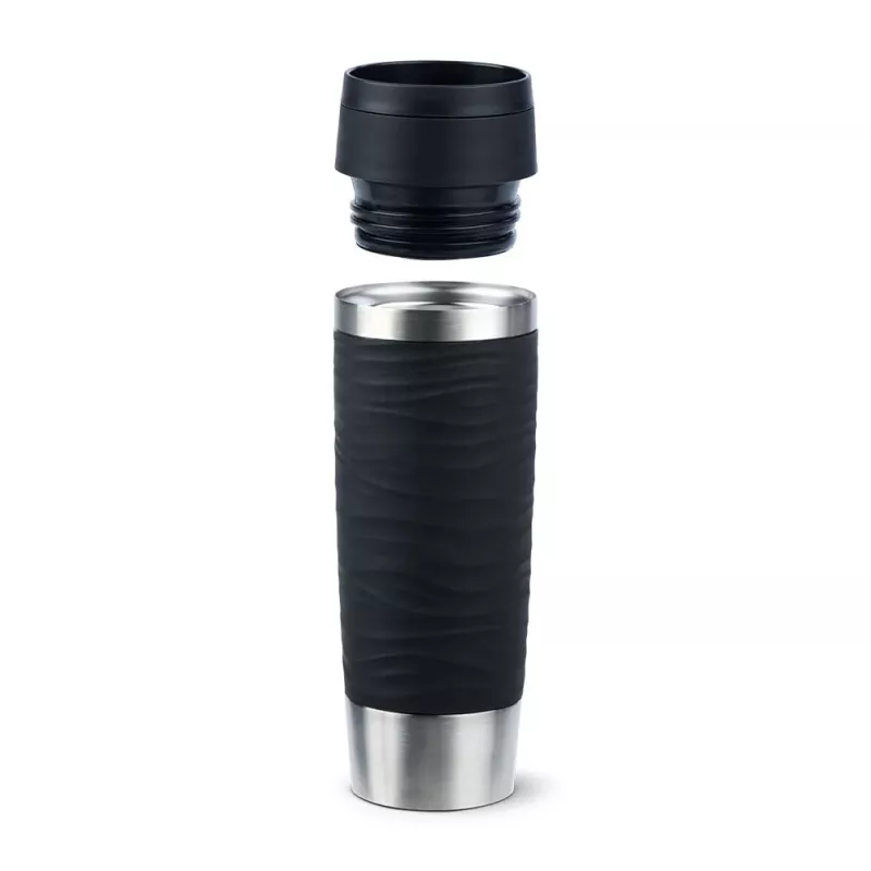Caneca de viagem EMSA Travel Mug Waves Grande 500 ml preto, aço inoxidável