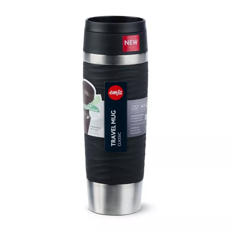 Caneca de viagem EMSA Travel Mug Waves Grande 500 ml preto, aço inoxidável