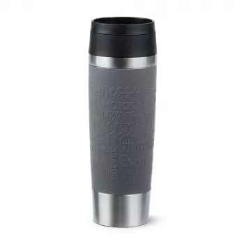 Caneca de viagem EMSA Classic Grande 500 ml — cinzento aço inoxidável, tampa de silicone, tampa de polipropileno, Ø 8,3 cm × 240 mm