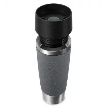 Caneca de viagem EMSA Classic Grande 500 ml — cinzento aço inoxidável, tampa de silicone, tampa de polipropileno, Ø 8,3 cm × 240 mm
