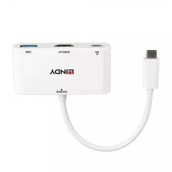 Conversor Lindy USB 3.2 Type-C para HDMI com porta USB Type-A e Power Delivery