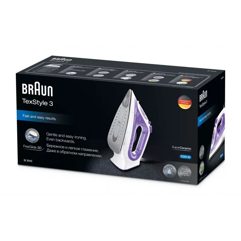 Ferro de engomar a vapor Braun TexStyle 3 SI3042VI base cerâmica 2350 W roxo, prateado, branco