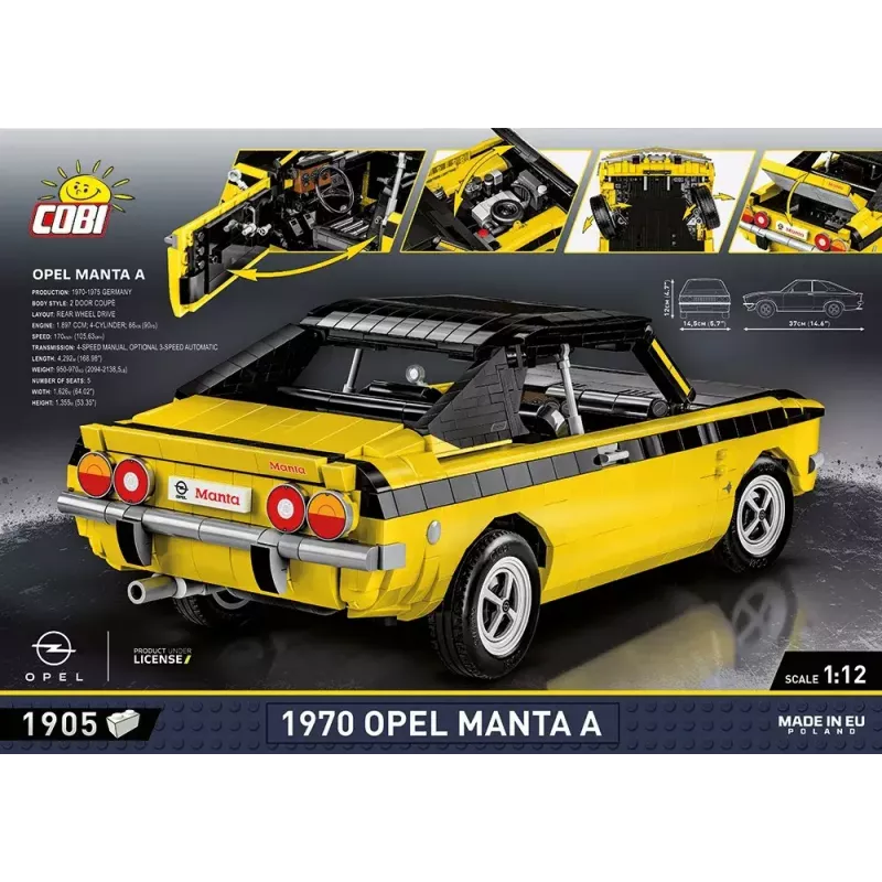 Brinquedo de construção Cobi Opel Manta A 1970 modelo à escala 1:12, conjunto de blocos